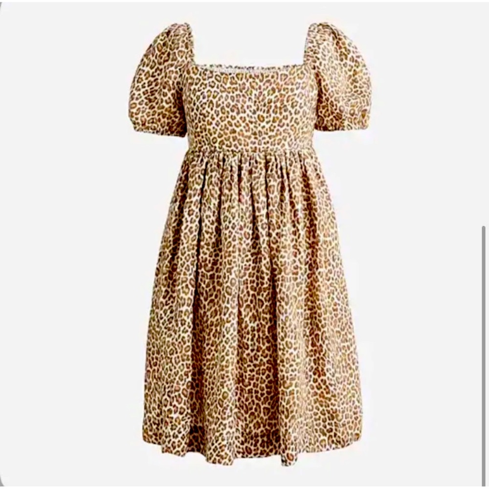 J. Crew Linen-Cupro Mini Babydoll Dress in Leopard NWOT Size 20
